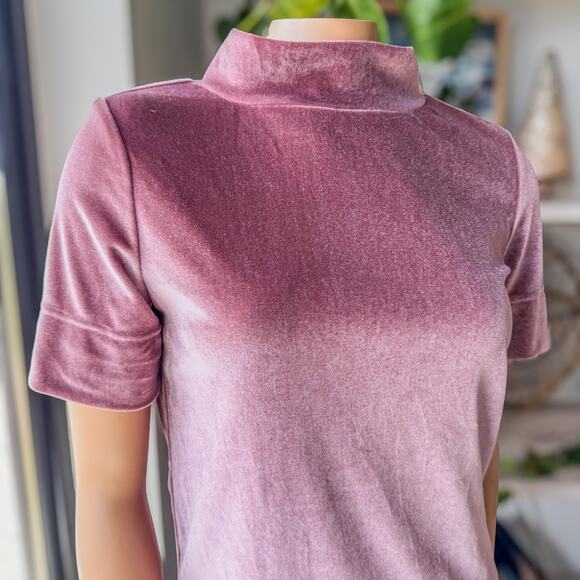 Anthropologie Dusty Rose Blush Krisha Velvet Mock Neck Short Sleeve Top, X-Small - Picture 6 of 10